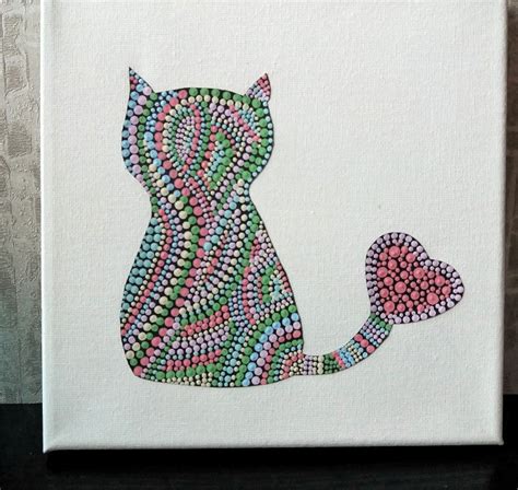 Cat Dot Art Painting On Canvas Conscious Crafties