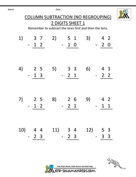 2 Digit Subtraction Worksheets Math Subtraction Subtraction