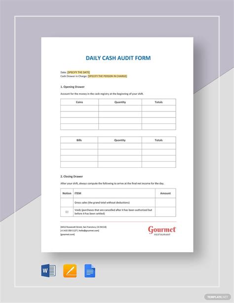Restaurant Daily Cash Audit Form Template In Pages Word Google Docs