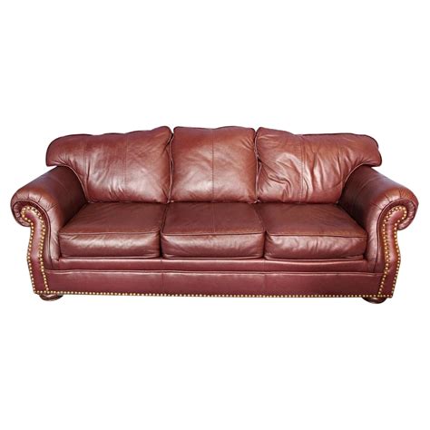 Transitional Brown Genuine Leather Nailhead Sofa Chairish