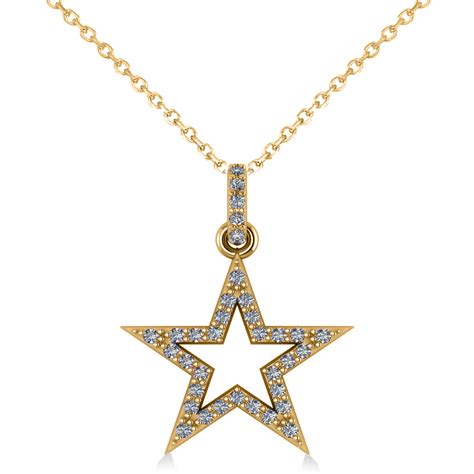 Star Shaped Diamond Pendant Necklace 14k Yellow Gold 036ct Ad5092
