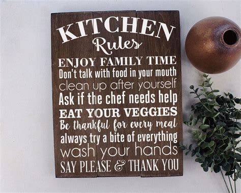 Kitchen Rules Sign Kitchen Wall Decor Rustic Kitchen Sign Farmhouse