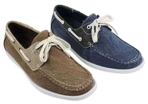 Mens Denim Canvas Retro Laced Moccasin Boat Deck Shoes Washed Navy