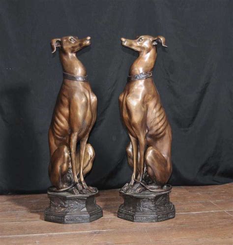 Pair Large Art Deco Bronze Greyhounds Dogs Statues Casting Dog Statue