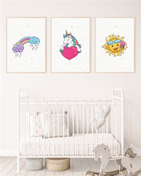 Unicorn Nursery Decor Baby Girl Nursery Decor Set Of 3 Wall Etsy