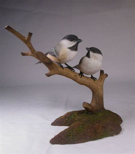 Pair Of Chickadee Hand Carved Wooden Bird Etsy Bird Carving Carved