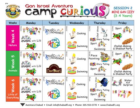 Summer Camp Schedule Template Editable Example Calendar Printable Hot
