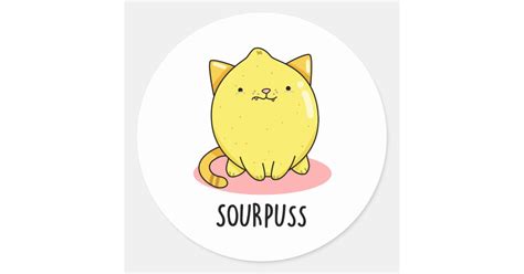Sour Puss Funny Lemon Cat Pun Classic Round Sticker Zazzle