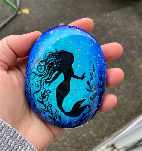 Hand Painted Stone Mermaid Rock Mermaid T Keepsake Acrylic