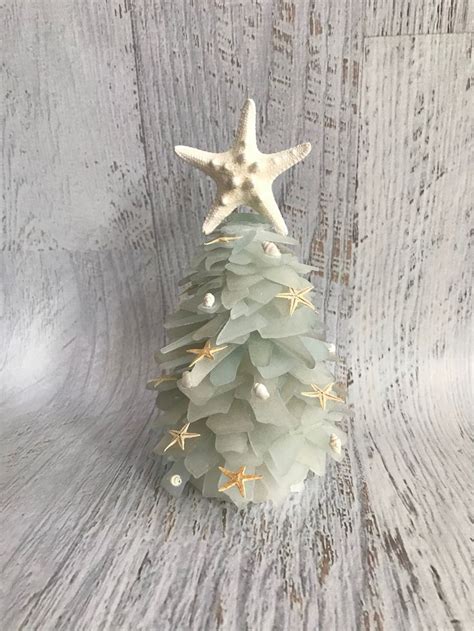 Genuine Beach Glass Sea Glass Tree Aqua Teal White Christmas Etsy Christmas Decorations