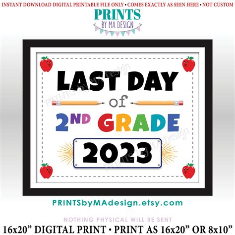 Last Day Of School Sign Last Day Of 2nd Grade 2023 Printable 8x10