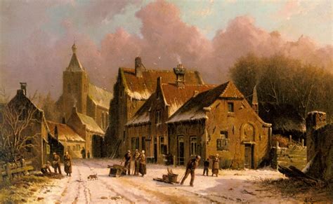 A Village In Winter Painting Adrianus Eversen Oil Paintings