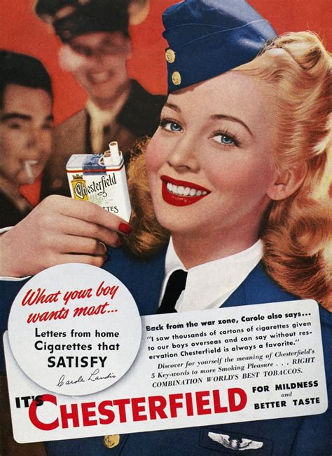 Chesterfield Cigarette Ad Nactress Carole Landis Endorsing Chesterfield Cigarettes American