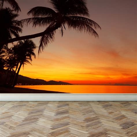 Wall Mural Tropical Sunset Beach With Palm Tree Peel And Stick