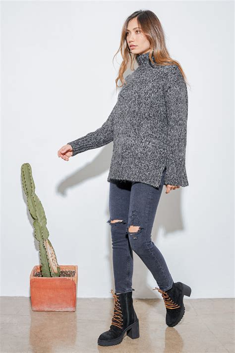 Oversized Sweater Turtleneck Sweater Charcoal Grey Sweater Lulus