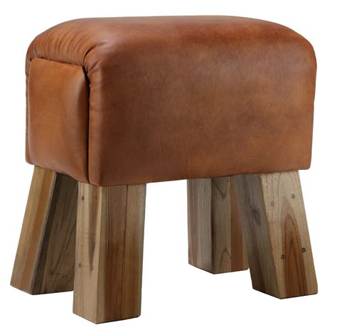 Bare Decor Gorgie Accent Stool In Brown Genuine Leather Baredecor