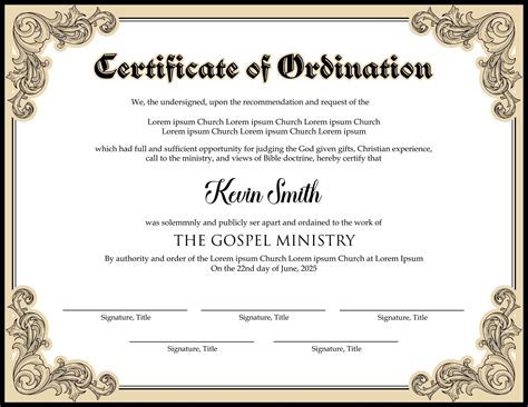 Editable Ordained Minister Certificate Template Printable Etsy In