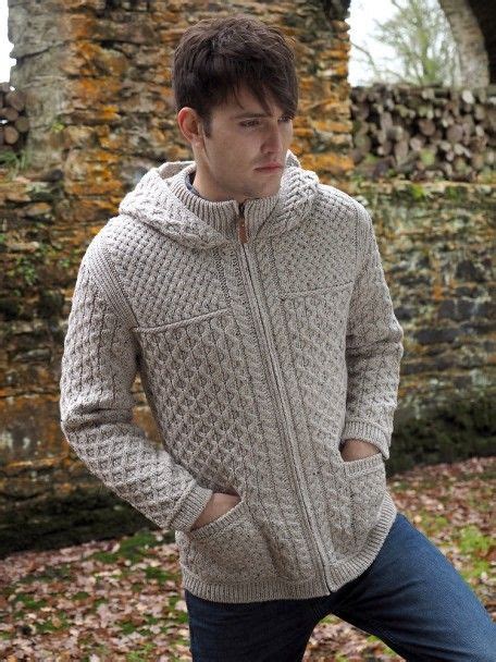 Mens Honeycomb Stitch Hooded Cardigan Sueter Tejido Para Hombre