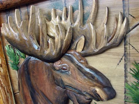 Intarsia Wood Art Bull Moose Head Log Framed Wall Decor Moose R Us