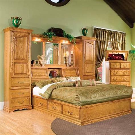 Bassett furniture has everything you need to make your bedroom, the most intimate and private space in your home, into the peaceful refuge of your dreams. Queen Pier Wall Unit in Medium Oak | Nebraska Furniture ...