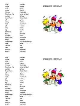 French Christmas Crossword Puzzle Worksheet and Vocabulary by Sue Summers
