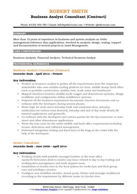 business analyst consultant resume samples qwikresume