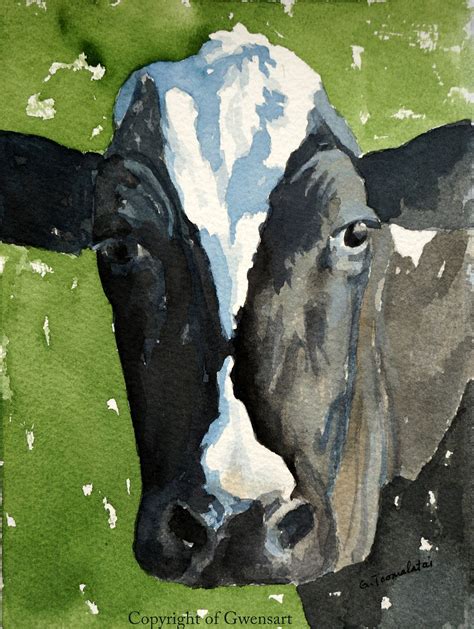 Upfront Holstein In Green Original Watercolor Painting 75 X 55 Inches