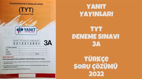 Yanıt Yayınları TYT Deneme Sınavı 3A Türkçe Soru Çözümleri YouTube
