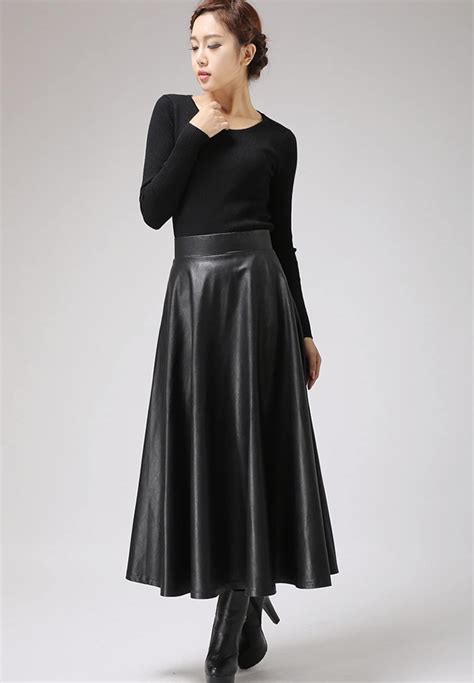Black Faux Leather Skirt Classic Style Maxi Skirt Women Pu Etsy
