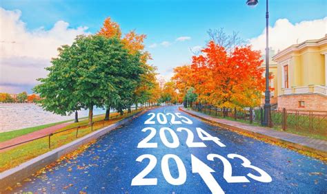 Empty Car Road Drive Arrow Sign Path View New Year 2023 Next Goal