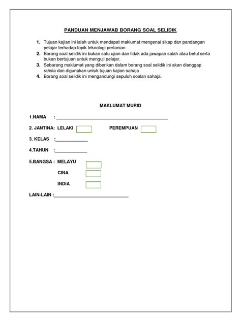 Borang permohonan bantuan persekolahan yapeim b40 2020. Contoh Borang Soal Selidik Rbt