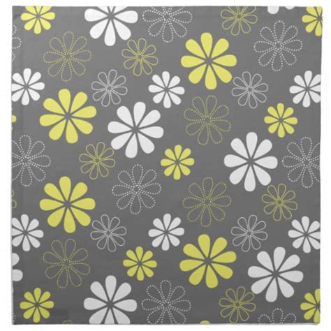 Grey And Yellow Flower Pattern Napkin Zazzle