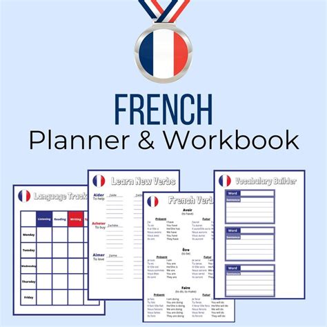 Blue French Language Planner And Workbook Digital 40 Page Etsy Canada