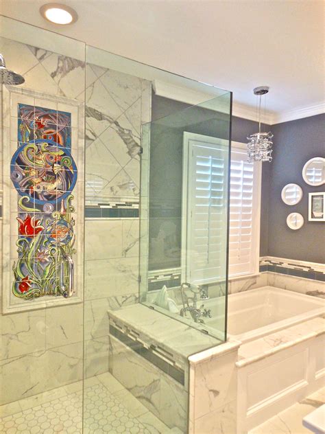 Carolyn Payne Murals Tile Bathroom With Drop In Tub And Custom Shower