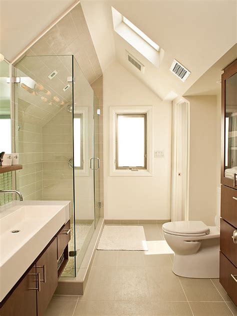 Our house is over 100 years old and the bathroom has a slanted ceiling with a skylight in it, installed many years ago by the previous owners. Low Sloped Bathroom Ceiling Home Design Ideas, Renovations & Photos