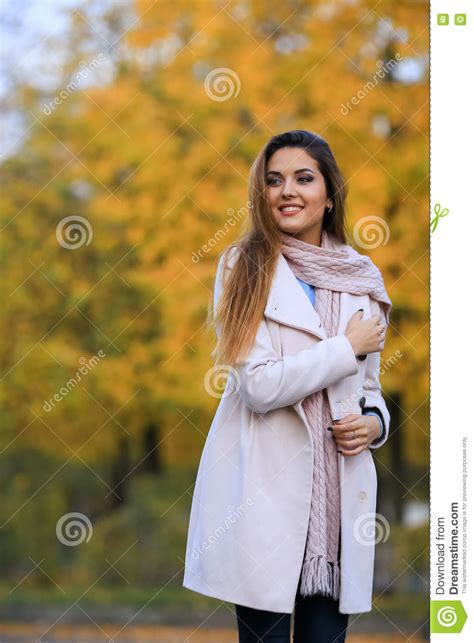 Young Woman Fall Yellow Maple Garden Background Beautiful