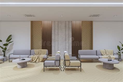 Bright Office Lobby Or Waiting Area Interior With Furniture Cozy