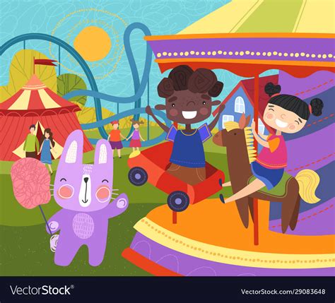 Two Young Children Having Fun At Fairground Vector Image