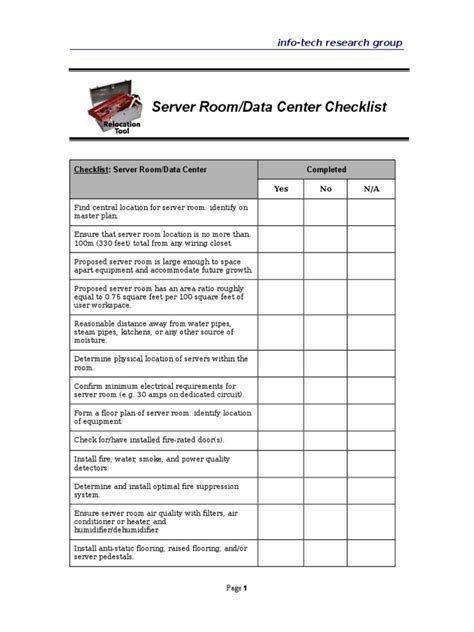 Checklist Server Room Data Center Pdf