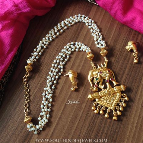 Gold Plated Antique Pearl Necklace Set From Kruthika Jewellery South