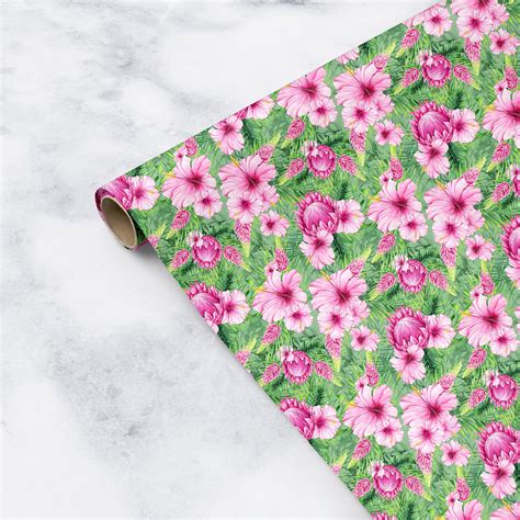 Tropical Flowers Wrapping Paper Pink Green T Wrapping Paper Etsy