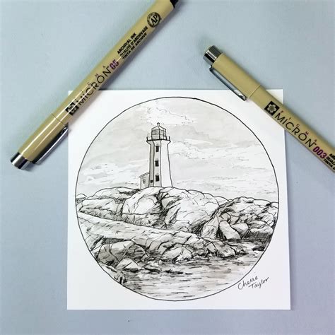 Inktober Day 4 Lighthouse Micron Pens And Black Magic Ink Drawing