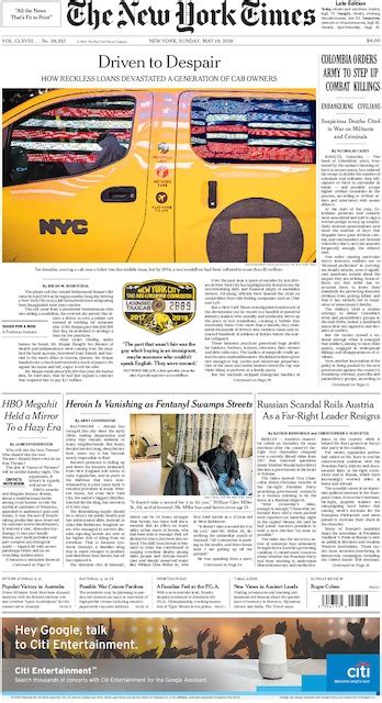 The New York Times In Print For Sunday May 19 2019 The New York Times