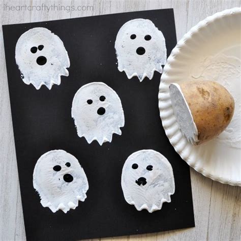 Cute And Spooky Potato Stamp Ghost Craft Halloween Craft Activities