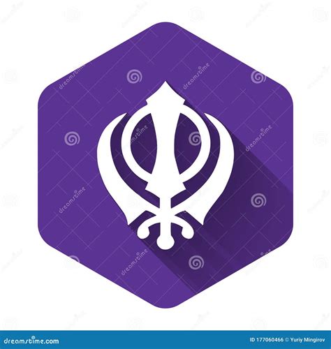 White Sikhism Religion Khanda Symbol Icon Isolated With Long Shadow