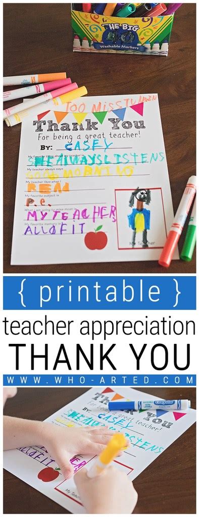 Teacher Appreciation Thank You Letter Printable Who Arted