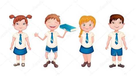 Happy Kids In School Uniform Isolated On White Stock Vector Image By