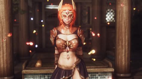 Theelderscrolls Skyrim Melodic Female Femaleonly Lookingatviewer Orangehair Smile Solo