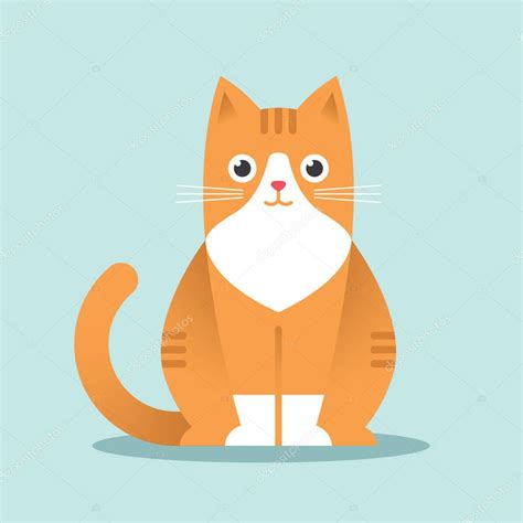 Cute Sitting Red Cat Illustration Flat Style Happy Ginger Kitten ...