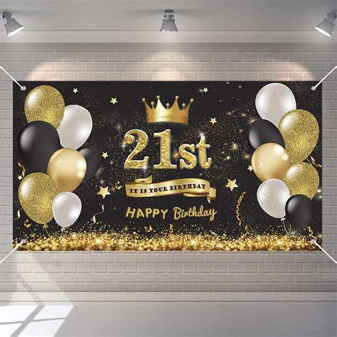 Buy St Birthday Black Gold Party Decoration Birthday Backdrop Banner Large Fabric Sign Th